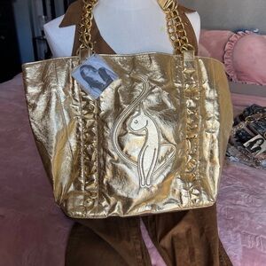 Gold Tote Bag with Cat Design